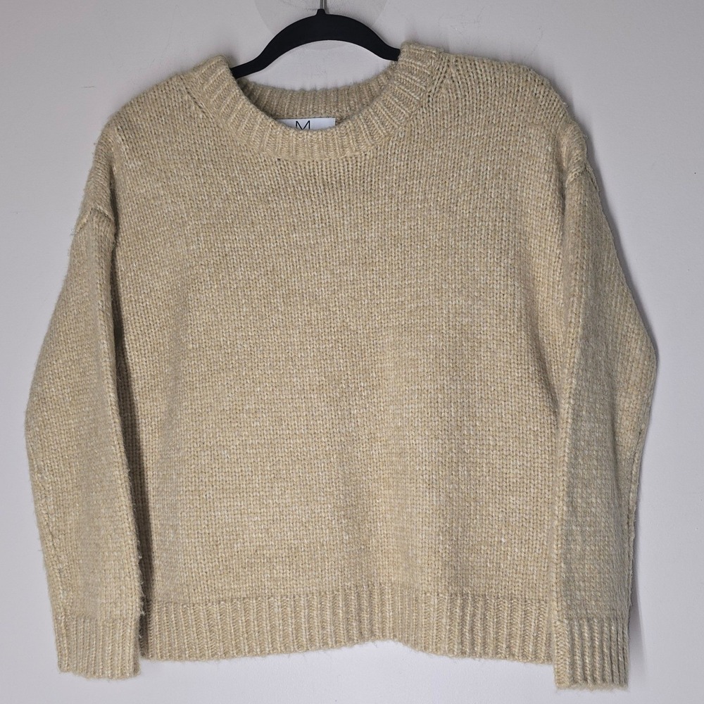 Magaschoni Beige Chunky Knit Crewneck Sweater Women's M Soft Cozy Textured